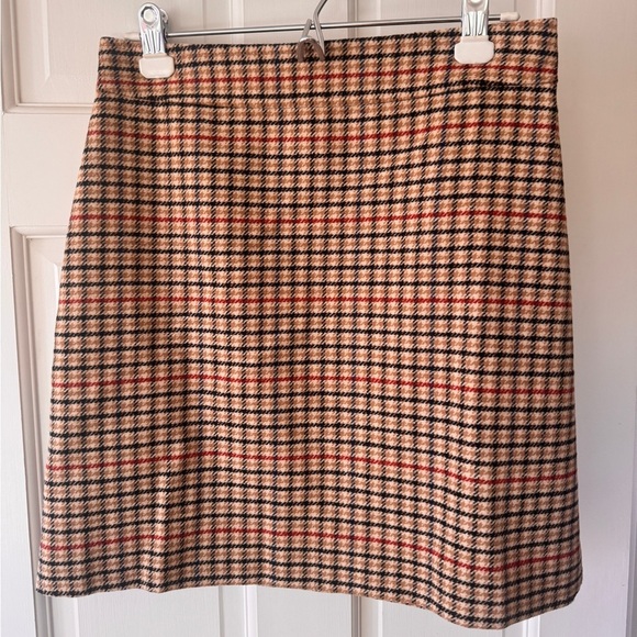 J. Crew Plaid Wool Blend A-Line Mini- Light Khaki Brick Red - Picture 5 of 6